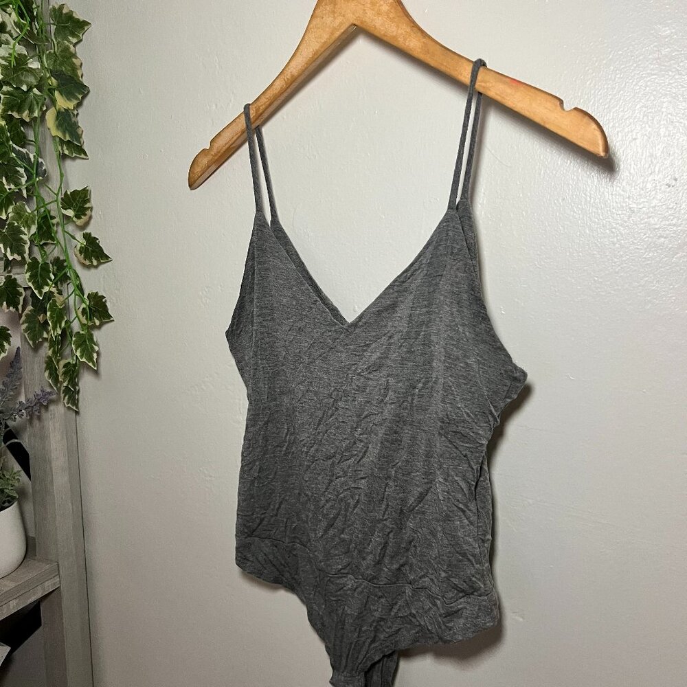 Final Touch Gray V Neck Bodysuit Size M Made in USA
